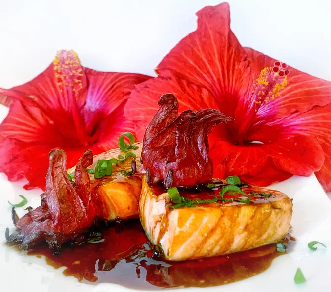 Photograph from Recipe: Grilled Salmon with Ginger Hibicus Glaze