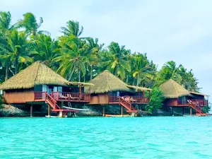 The bungalows seen from the water
