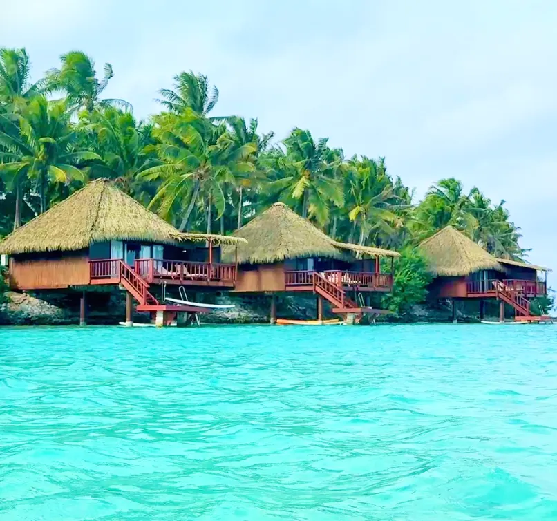 The bungalows seen from the water
