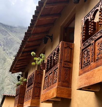 Carved balconies over the street